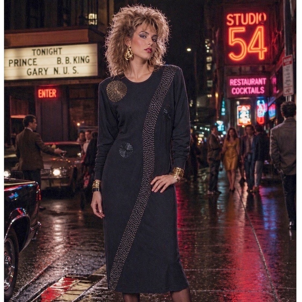 Vintage 80s SILK ANGORA Beaded Sweater Dress Black Petite P Noir Art Mob Wife